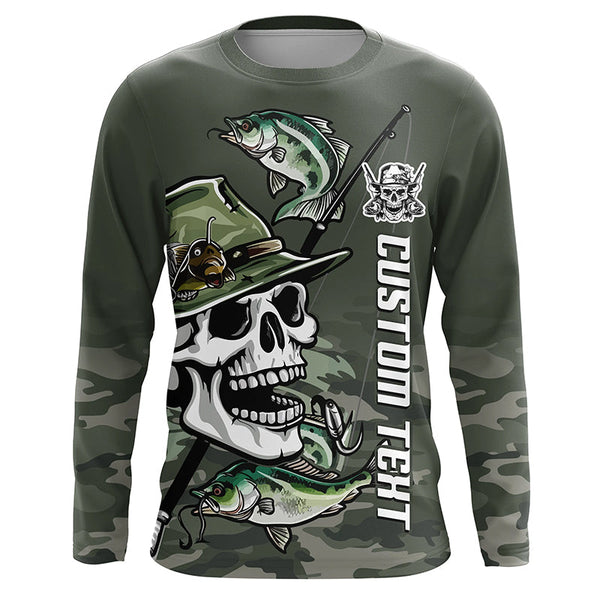 Maxcorners Skull Fisherman Custom Long Sleeve Tournament Fishing Shirts, Skull Performance Fishing Jerseys LM2408