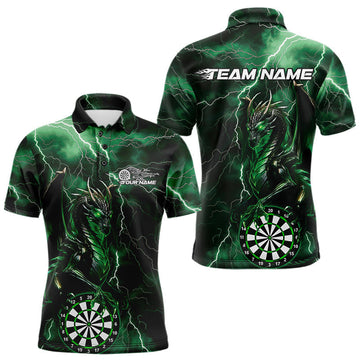 Maxcorners Custom Green Thunder Lightning Dragon Dart Team Polo Shirt For Men, Dart League Shirt LM0910
