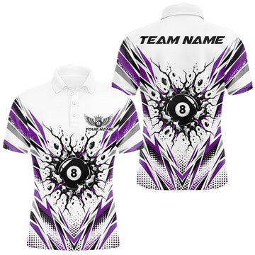 Maxcorners Custom Purple 8 Ball Billiard Impact Men Polo Shirt, Billiard League Team Jersey
