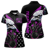 Maxcorners Black And Purple American Flag Eagle Custom Patriotic Flame Bowling Team Men Polo Shirts LM0803