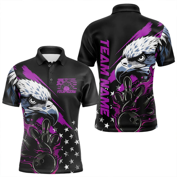 Maxcorners Black And Purple American Flag Eagle Custom Patriotic Flame Bowling Team Men Polo Shirts LM0803