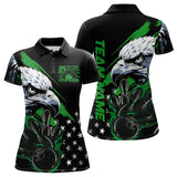 Maxcorners Black And Green American Flag Eagle Custom Patriotic Flame Bowling Team Men Polo Shirts LM0803