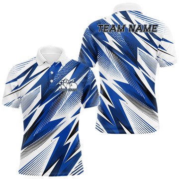Maxcorners Custom Blue Bowling Team Men Polo Shirts, Bowling League Shirt Bowler Jerseys LM1005