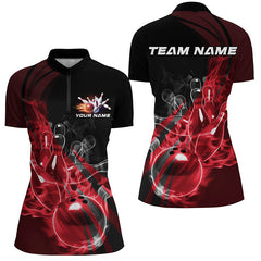 Maxcorners Black And Red Custom Flame Bowling Team Shirts For Men, Bowling Polo Bowling League Shirts