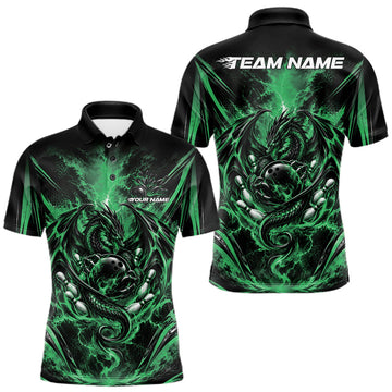 Maxcorners Custom Black And Green Thunder Lightning Dragon Men Bowling Jersey Men Polo Shirt