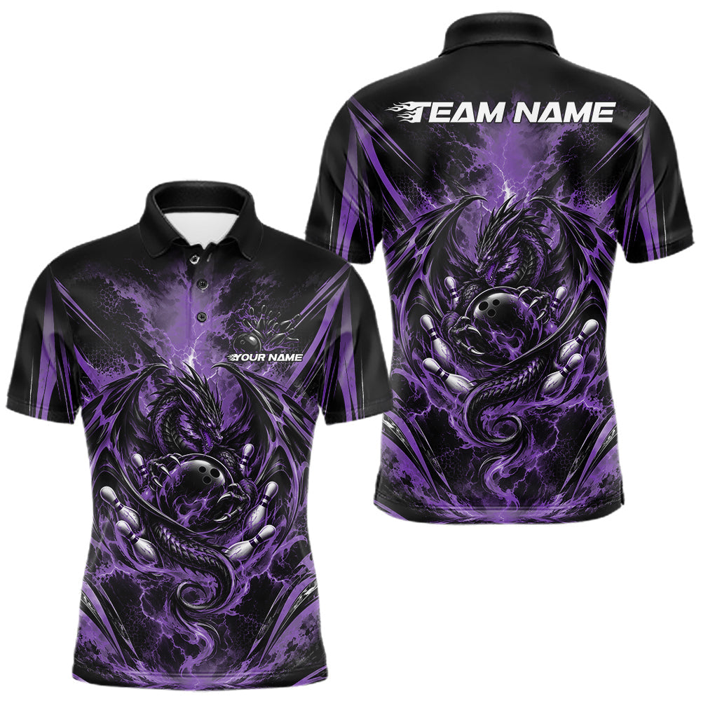 Maxcorners Custom Black And Purple Thunder Lightning Dragon Men Bowling Jersey Men Polo Shirt