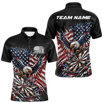 Maxcorners Custom Patriotic American Flag Eagle Dart Men Polo Shirt, US Dart Team Shirt