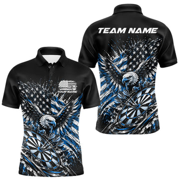 Maxcorners Custom Patriotic Blue American Flag Eagle Dart Men Polo Shirt, US Dart Team Shirt