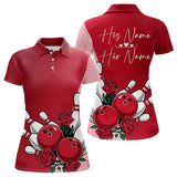 Maxcorners Bowling And Red Roses Custom Valentine Bowling Polo Shirts For Men Bowling Couple Outfits