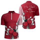 Maxcorners Bowling And Red Roses Custom Valentine Bowling Polo Shirts For Men Bowling Couple Outfits