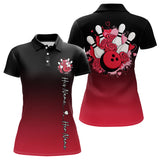 Maxcorners Black And Red Bowling And Roses Custom Valentines Day Bowling Polo Shirts