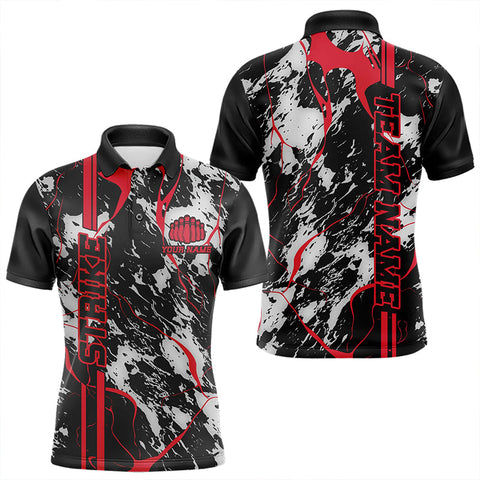 Maxcorners Custom Gray And Red Strike Bowling Polo Shirts For Men, Bowling League Team Uniform LM0803