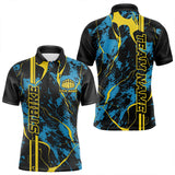 Maxcorners Custom Blue And Yellow Strike Bowling Polo Shirts For Men, Bowling League Team Uniform LM0803