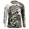 Maxcorners Custom Bass Fishing Jerseys, Largemouth Bass Long Sleeve Fishing League Shirts | Grass Camo LM0201