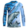 Maxcorners Custom Chinook Salmon Fishing Long Sleeve Shirts, King Salmon Saltwater Fishing Jerseys | Blue Camo LM0201