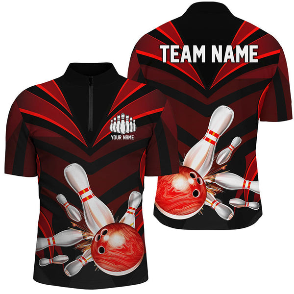 Maxcorners Bowling Ball And Pins Red Jersey Strike Customized Name, Team Anme 3D Polo Shirt