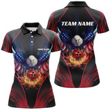 Maxcorners Bowling Ball And Pins Eagle Red Pattern Customized Name, Team Anme 3D Polo Shirt