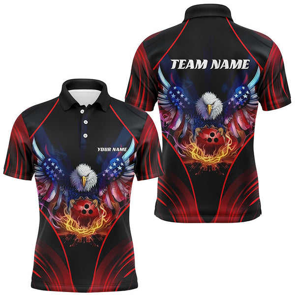 Maxcorners Bowling Ball And Pins Eagle Red Pattern Customized Name, Team Anme 3D Polo Shirt