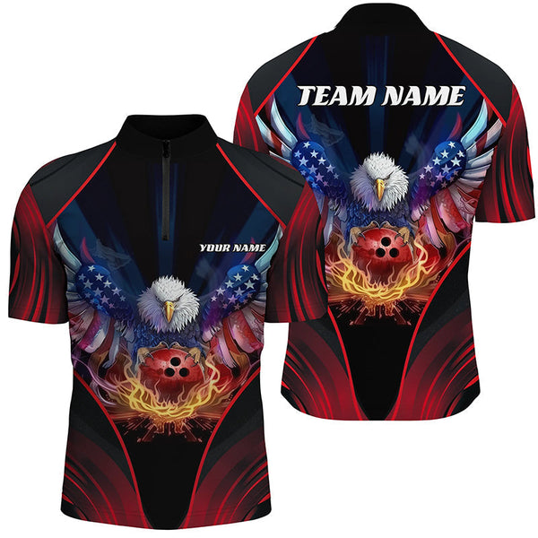 Maxcorners Bowling Ball And Pins Eagle Red Pattern Customized Name, Team Anme 3D Polo Shirt