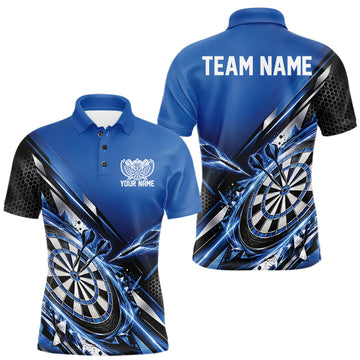 Maxcorners Custom Blue Dart Team Jersey, Dart League Outfit Polo Shirt For Men