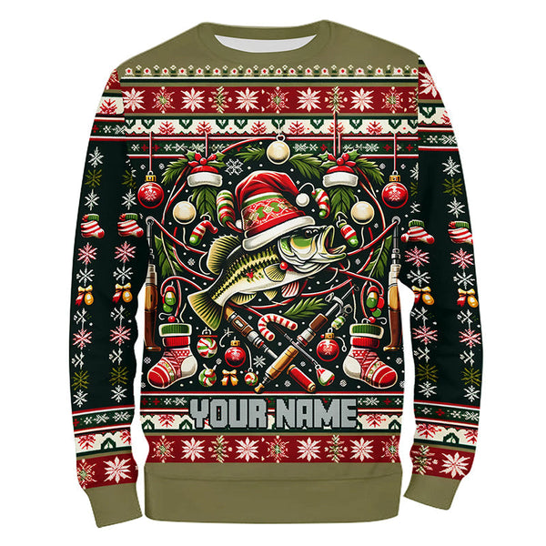 Maxcorners Bass Fishing Ugly Sweater Pattern Christmas Custom Fishing Shirts Personalized Fishing Gifts LM2408