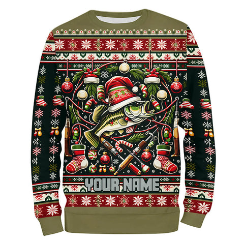 Maxcorners Bass Fishing Ugly Sweater Pattern Christmas Custom Fishing Shirts Personalized Fishing Gifts LM2408