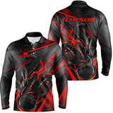 Maxcorners Black And Red Custom Flame Bowling Shirts For Men, Fire Bowling Team Shirt Bowler Jersey