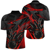 Maxcorners Black And Red Custom Flame Bowling Shirts For Men, Fire Bowling Team Shirt Bowler Jersey