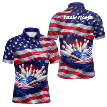 Maxcorners Custom Patriotic US Flag Bowling Team Shirts, 4Th Of July Bowling League Shirt Freedom Bowling Jerseys LM1501