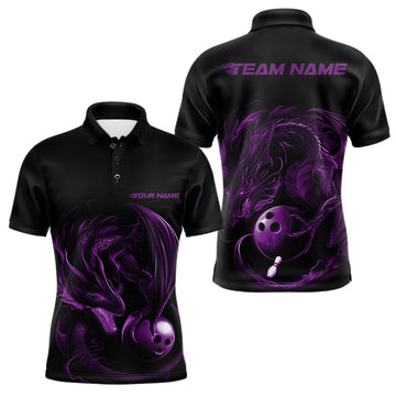 Maxcorners Custom Black And Purple Dragon Bowling Shirts, Bowling League Shirt Dragon Men Jersey LM2602