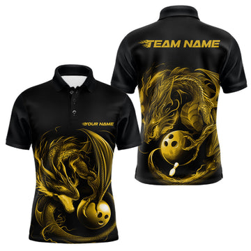Maxcorners Custom Black And Yellow Dragon Bowling Shirts, Bowling League Shirt Dragon Men Jersey LM2602
