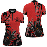 Maxcorners Black And Red Custom Tribal Flame Bowling Shirts For Men, Bowling Team Shirt Bowler Jersey