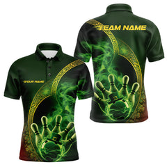 Maxcorners Custom Green And Gold Celtic St Patricks Day Bowling Team Shirt, Green Smoke Shamrock Bowling Outfit 1 LM1501