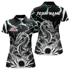 Maxcorners Custom Black And Blue Thunder Lightning Dragon Bowling Team Polo Shirts For Men