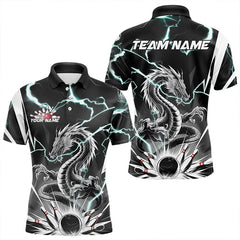 Maxcorners Custom Black And Blue Thunder Lightning Dragon Bowling Team Polo Shirts For Men