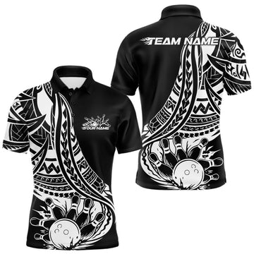 Custom Black And White Maori Style Koru Spiral Tribal Men Bowling Polo Team Shirt 6 LM1203