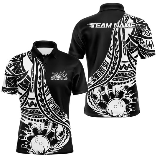 Custom Black And White Maori Style Koru Spiral Tribal Men Bowling Polo Team Shirt 6 LM1203