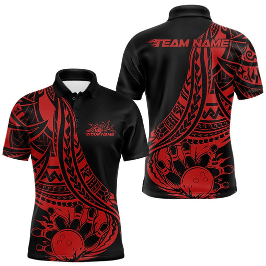 Custom Black And Red Maori Style Koru Spiral Tribal Men Bowling Polo Team Shirt 4 LM1203