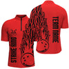 MaxCorners Bowling Ball And Pins Strike King Flaming Multicolor Option Customized Name, Team Name 3D Stand Collar Zipper Polo Shirt