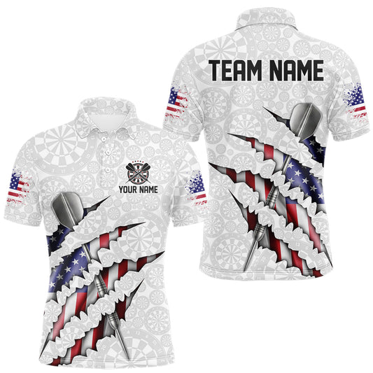 Maxcorners Custom Patriotic Dartboard Dart Men Polo Shirt With Silver Dart Steel, Dart League Shirt