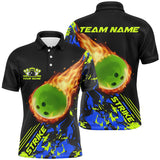 MaxCorners Bowling And Pins Green Flame Customized Name 3D Polo Shirt Unisex