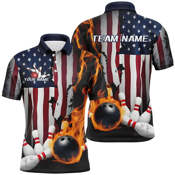 Maxcorners Flaming Bowling Ball Custom Patriotic  Bowling Jersey Customized Name, Team Name 3D Shirt