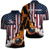 Maxcorners Flaming Bowling Ball Custom Patriotic  Bowling Jersey Customized Name, Team Name 3D Shirt