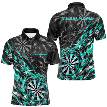 Maxcorners Custom Black And Turquoise Flame Dart Team Men Polo Shirt, Dart League Jersey LM1910