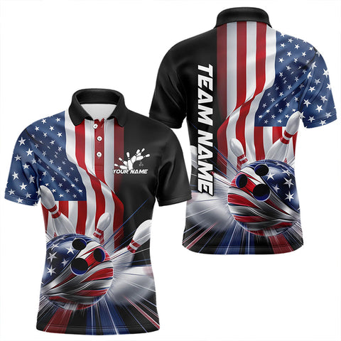 Maxcorners Custom US Flag Bowling League Shirts, Patriotic Bowling Team Polo Shirts For Men LM0910