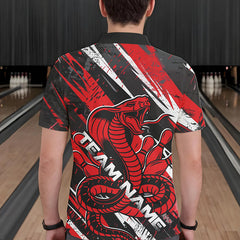 Maxcorners Custom Black And Red Cobra Snake Bowling Jerseys, Bowling Team Polo Shirts For Men LM1202