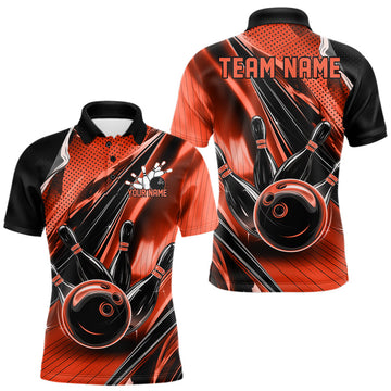 Maxcorners Custom Black And Orange Bowling Jerseys For Men, Bowling Team Polo Shirts With Name