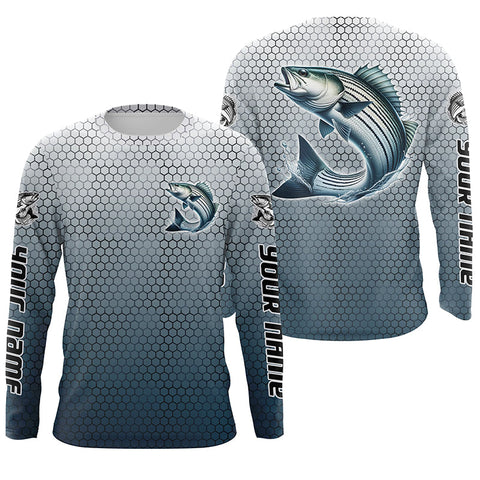 Maxcorners Striped Bass Fishing Custom Long Sleeve Tournament Fishing Shirts, Striper Fisherman Fishing Jerseys LM2408