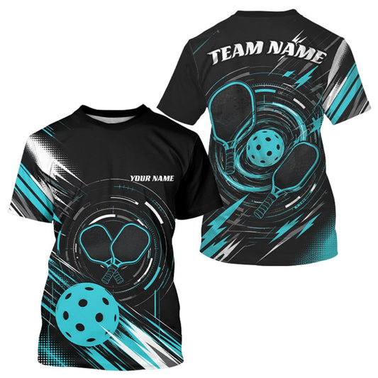 Maxcorners Custom Back And Turquoise Blue Pickleball Team Men T-Shirts, Pickleballer Jersey LM0609