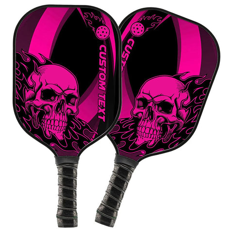 Maxcorners Black And Pink Flame Skull Custom Pickleball Paddle, Halloween Pickleball Paddles Pickleball Gifts